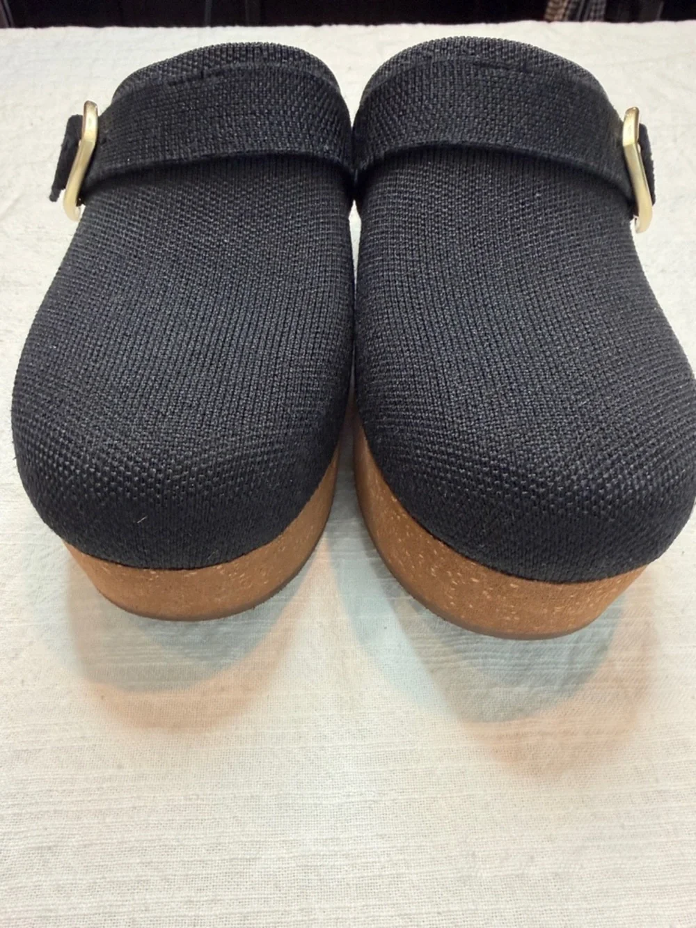 NWOT Rothy's Black Knit Slip-On black Mule with Gold Buckles - Women's size 8 - Picture 2 of 7
